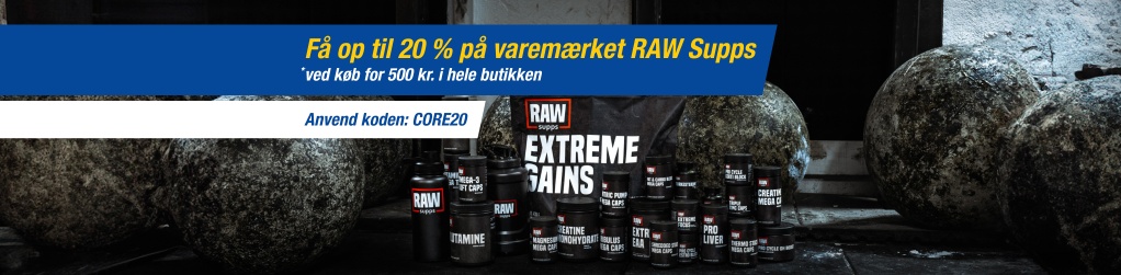 Kb for 500 kr. i butikken, f 10-20 % p RAW Supps